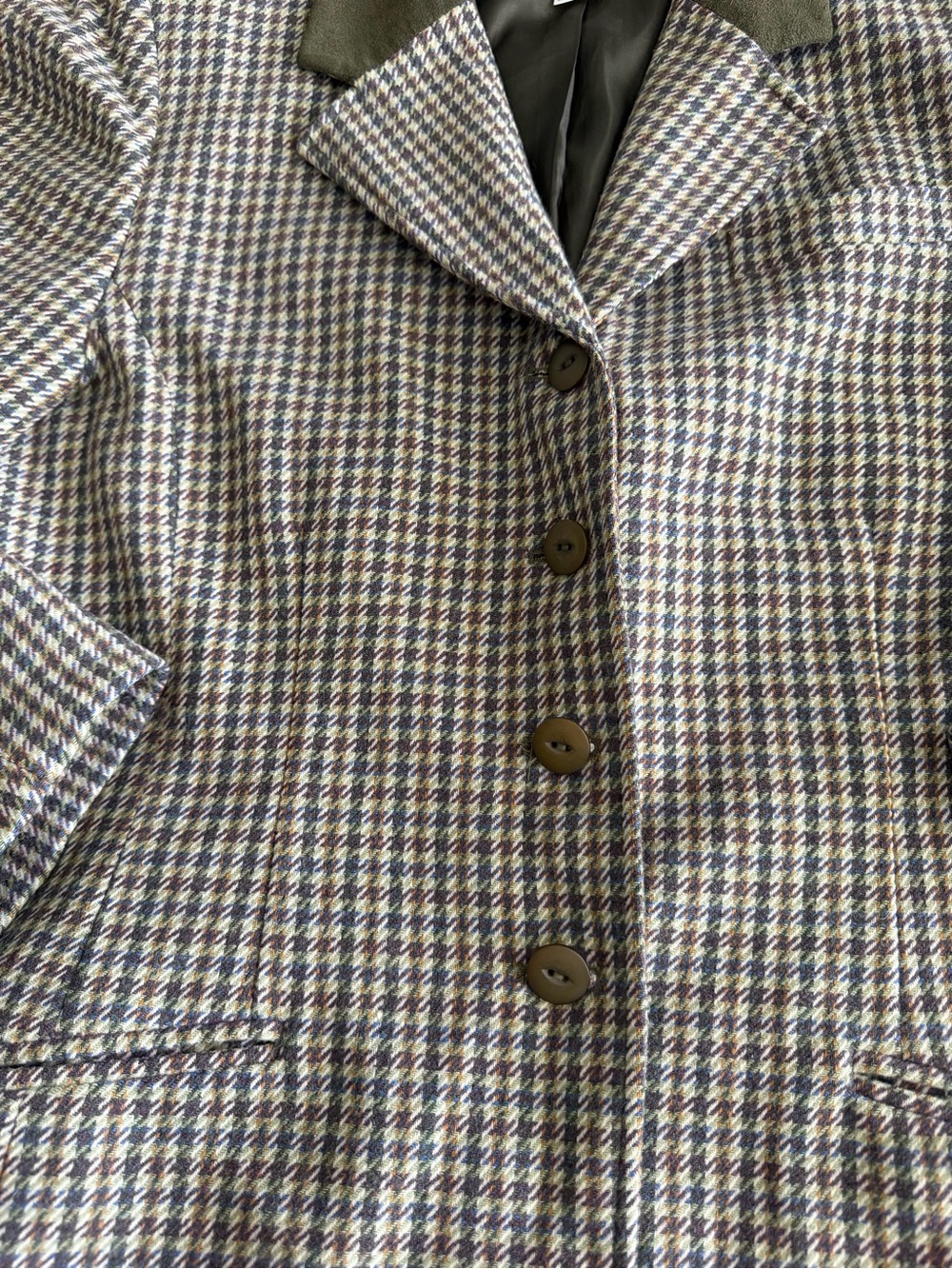 Vintage Pendleton Tweed Houndstooth Blazer with Olive Green Collar - 100% Wool - Picture 7 of 11